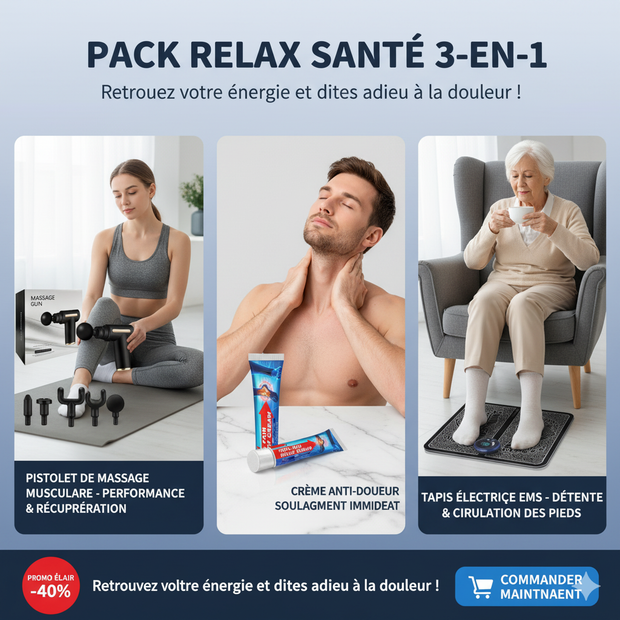 Pack Relax Santé™ 3 en 1 — Détente, Récupération & Bien-être à Domicile